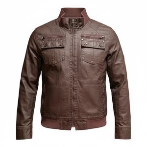 Twice 1210 Bomber Jacket Dark Cognac Waxed Finish Moto Style Size Large Pockets